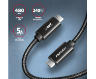 AXAGON BUCM2-CM10AB Kabel USB-C - USB-C, 1.0m 5A charging, ALU, 240W PD, oplot, USB2.0, czarny - 1353472 - zdjęcie 6